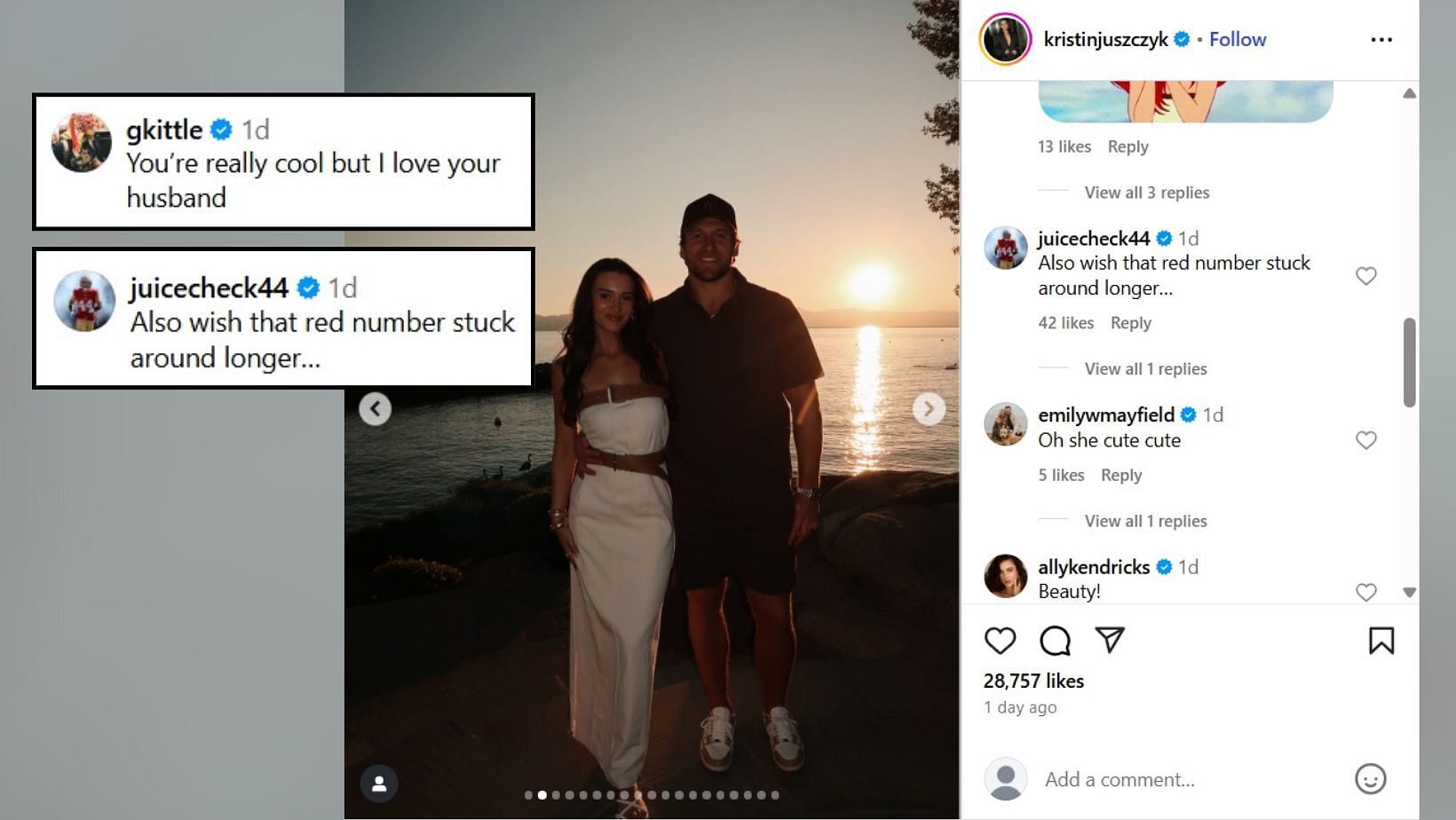 George Kittle sends hilarious message to Kyle Juszczyk's wife Kristin (image credit: instagram/kristinjuszczyk)